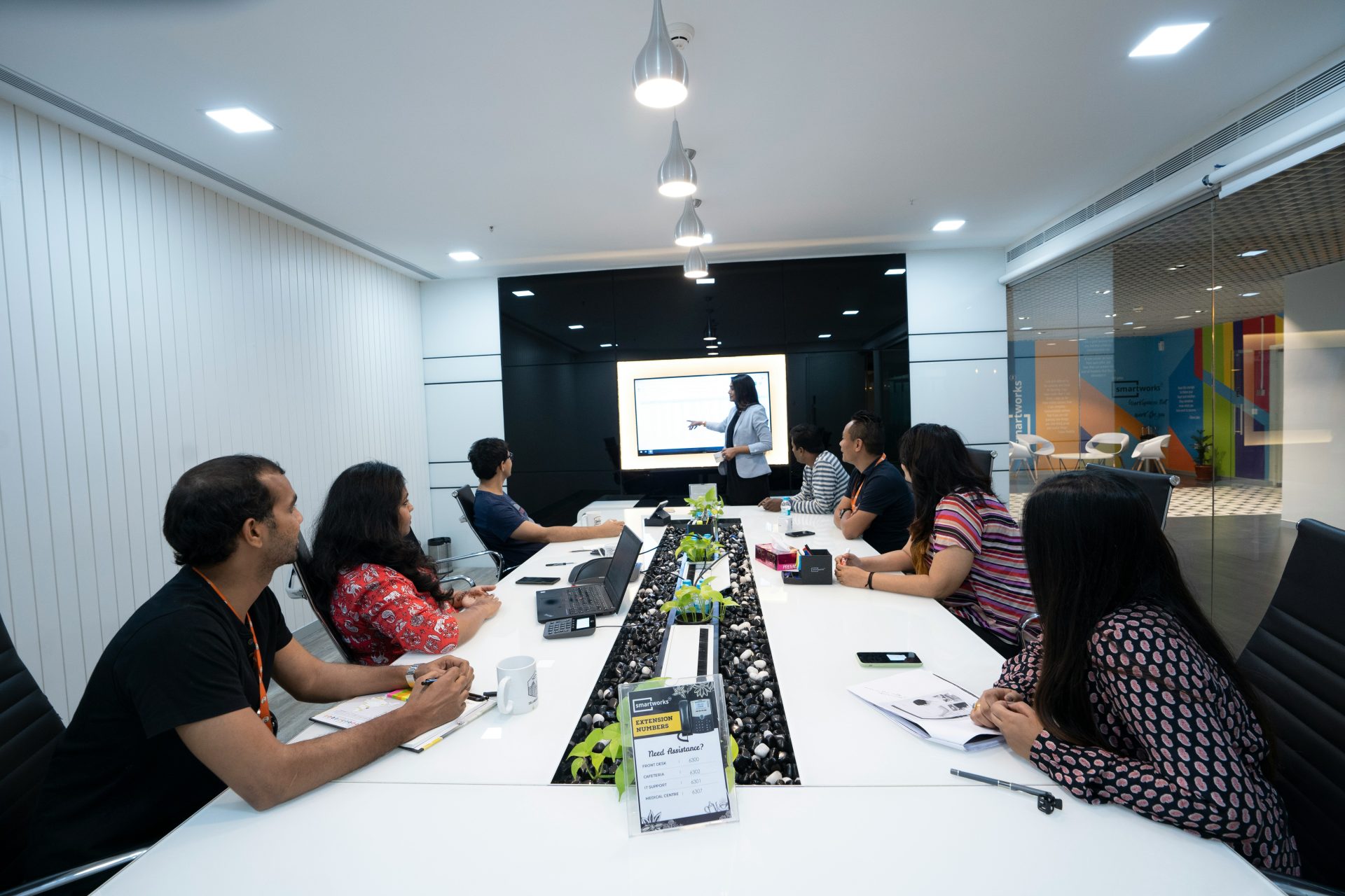 Team presentation in modern conference room setup